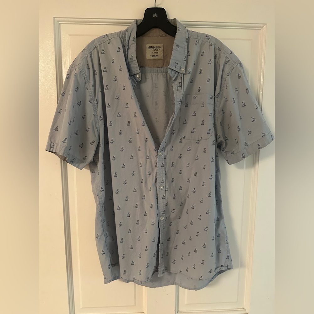 Men’s Blue Patterned short sleeve button down